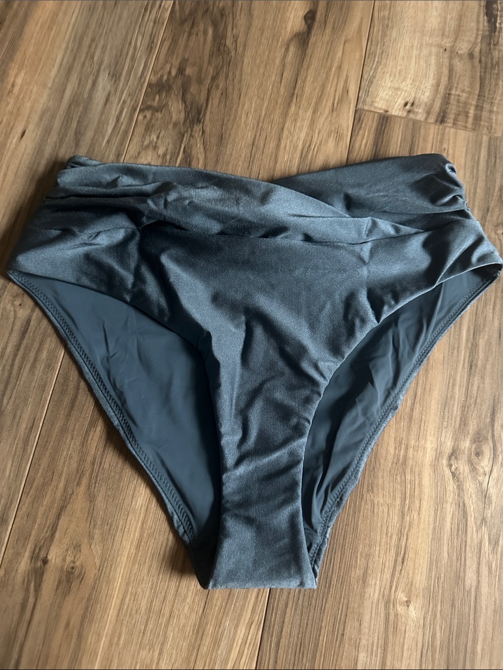 knix High-Waist Swim Bottoms in Metallic Charcoal Gray